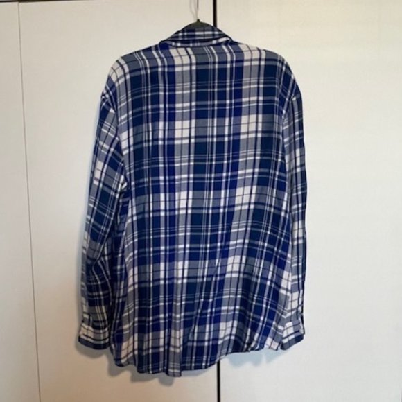 Express Boyfriend Fit Flannel - Blue/White, Size: Small - Picture 2 of 3